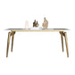 Traditional Luxury Dining Table White Sintered Stone 4 Legs Table with Gold Frame 63"L x 31.5"W x 29.5"H Without Chairs Clearhalo 'Dining Tables & Seating' 'Dining Tables' 'dining_table' 'furn' 'furn_dining_table' 'Furniture' 'furniture_dining_table' 'Kitchen & Dining Furniture' 'kitchen' 'kitchen_dining_table' 5019019