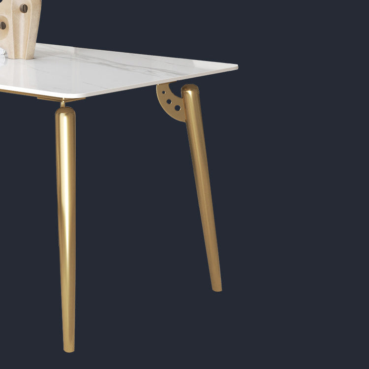 Traditional Luxury Dining Table White Sintered Stone 4 Legs Table with Gold Frame Clearhalo 'Dining Tables & Seating' 'Dining Tables' 'dining_table' 'furn' 'furn_dining_table' 'Furniture' 'furniture_dining_table' 'Kitchen & Dining Furniture' 'kitchen' 'kitchen_dining_table' 5019021