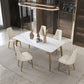 Traditional Luxury Dining Table White Sintered Stone 4 Legs Table with Gold Frame Clearhalo 'Dining Tables & Seating' 'Dining Tables' 'dining_table' 'furn' 'furn_dining_table' 'Furniture' 'furniture_dining_table' 'Kitchen & Dining Furniture' 'kitchen' 'kitchen_dining_table' 5019022