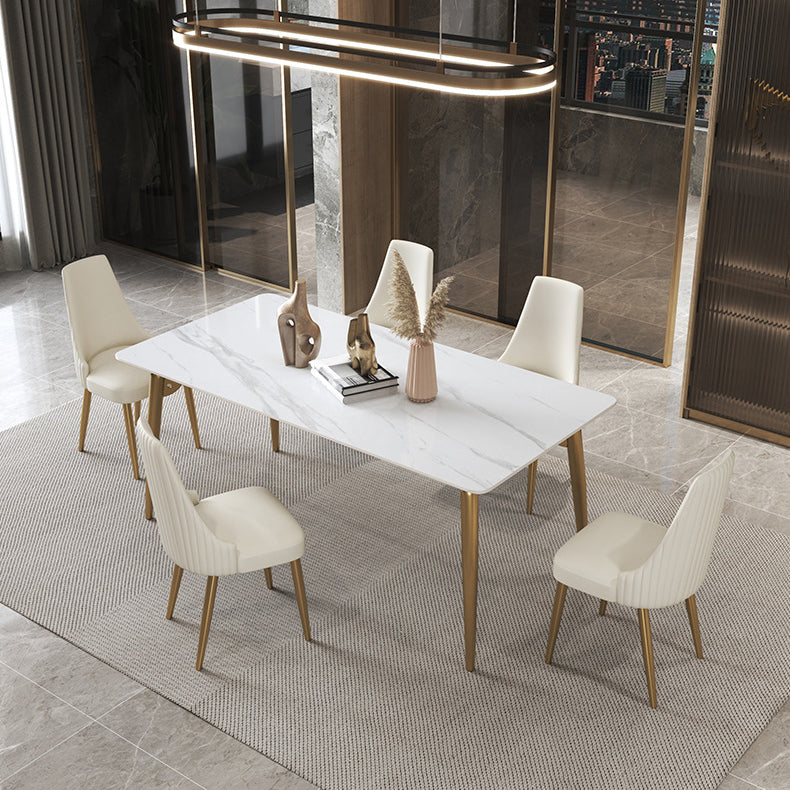 Traditional Luxury Dining Table White Sintered Stone 4 Legs Table with Gold Frame Clearhalo 'Dining Tables & Seating' 'Dining Tables' 'dining_table' 'furn' 'furn_dining_table' 'Furniture' 'furniture_dining_table' 'Kitchen & Dining Furniture' 'kitchen' 'kitchen_dining_table' 5019022