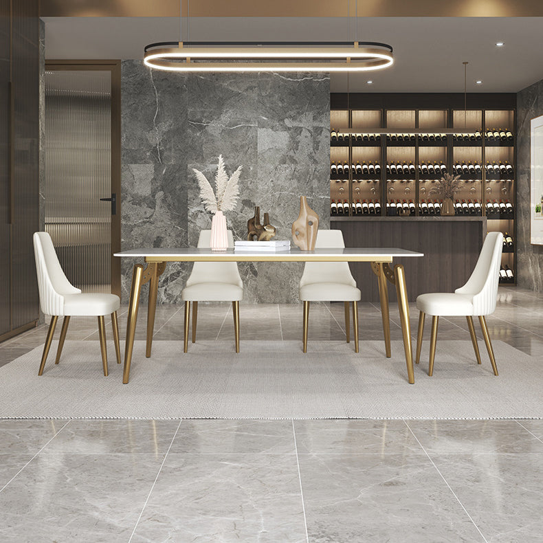 Traditional Luxury Dining Table White Sintered Stone 4 Legs Table with Gold Frame Clearhalo 'Dining Tables & Seating' 'Dining Tables' 'dining_table' 'furn' 'furn_dining_table' 'Furniture' 'furniture_dining_table' 'Kitchen & Dining Furniture' 'kitchen' 'kitchen_dining_table' 5019024