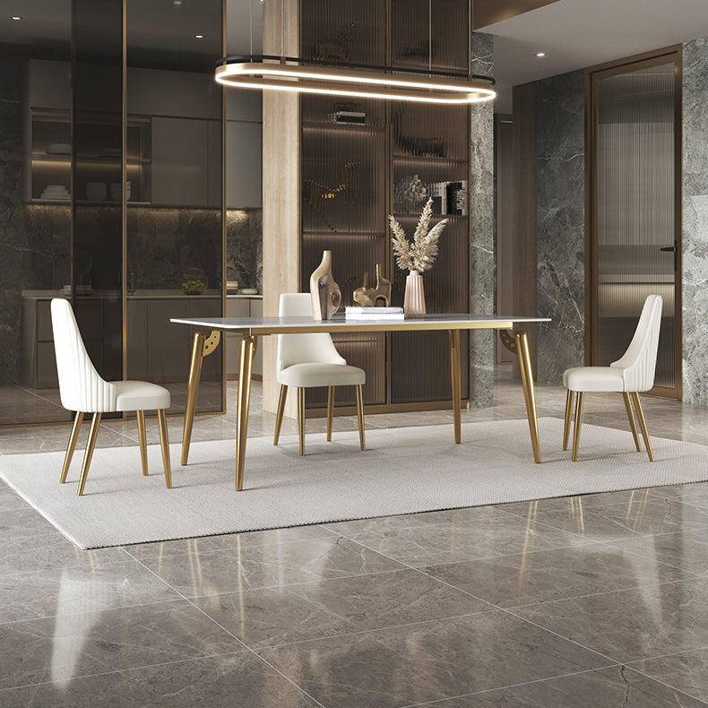 Traditional Luxury Dining Table White Sintered Stone 4 Legs Table with Gold Frame Clearhalo 'Dining Tables & Seating' 'Dining Tables' 'dining_table' 'furn' 'furn_dining_table' 'Furniture' 'furniture_dining_table' 'Kitchen & Dining Furniture' 'kitchen' 'kitchen_dining_table' 5019026