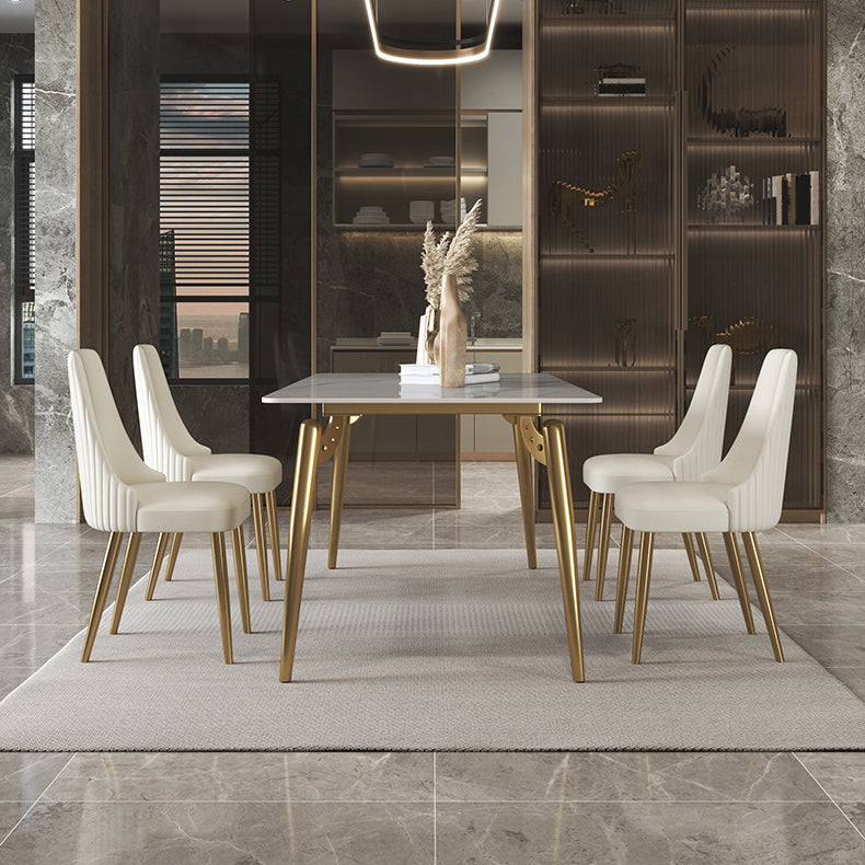 Traditional Luxury Dining Table White Sintered Stone 4 Legs Table with Gold Frame Clearhalo 'Dining Tables & Seating' 'Dining Tables' 'dining_table' 'furn' 'furn_dining_table' 'Furniture' 'furniture_dining_table' 'Kitchen & Dining Furniture' 'kitchen' 'kitchen_dining_table' 5019027