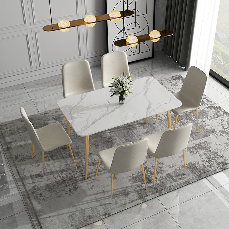 Traditional Luxury Dining Table White Sintered Stone Table with Gold Frame 55.1"L x 31.5"W x 29.5"H Without Chairs Clearhalo 'Dining Tables & Seating' 'Dining Tables' 'dining_table' 'furn' 'furn_dining_table' 'Furniture' 'furniture_dining_table' 'Kitchen & Dining Furniture' 'kitchen' 'kitchen_dining_table' 5019059