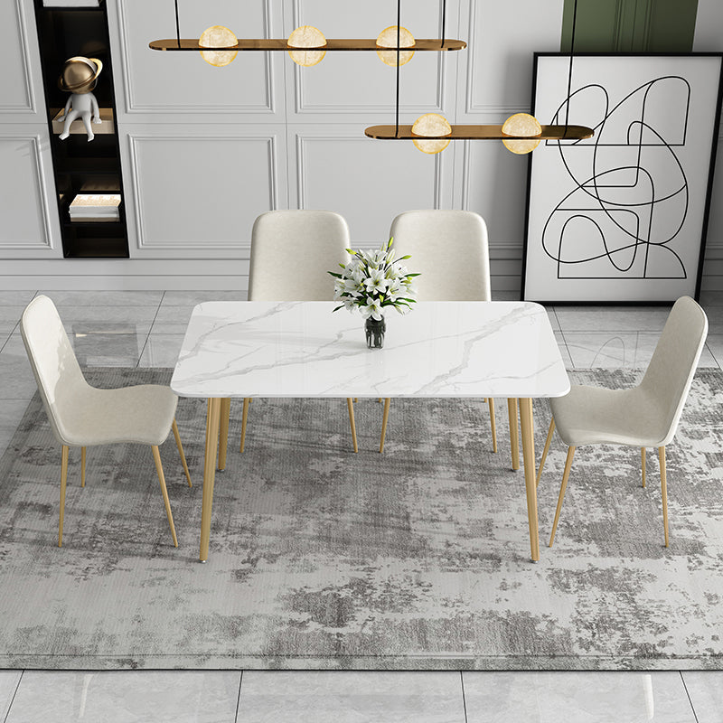 Traditional Luxury Dining Table White Sintered Stone Table with Gold Frame 70.9"L x 35.4"W x 29.5"H Without Chairs Clearhalo 'Dining Tables & Seating' 'Dining Tables' 'dining_table' 'furn' 'furn_dining_table' 'Furniture' 'furniture_dining_table' 'Kitchen & Dining Furniture' 'kitchen' 'kitchen_dining_table' 5019060