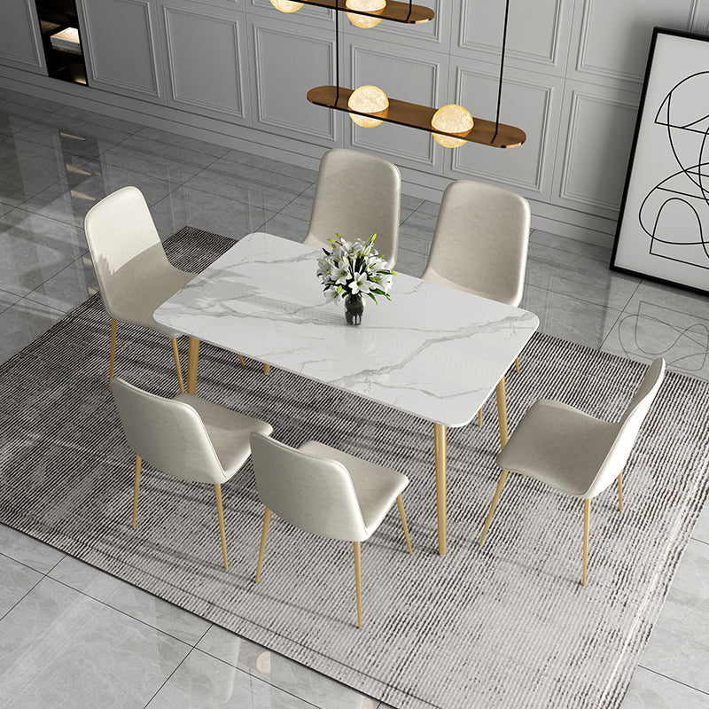 Traditional Luxury Dining Table White Sintered Stone Table with Gold Frame 51.2"L x 27.6"W x 29.5"H Without Chairs Clearhalo 'Dining Tables & Seating' 'Dining Tables' 'dining_table' 'furn' 'furn_dining_table' 'Furniture' 'furniture_dining_table' 'Kitchen & Dining Furniture' 'kitchen' 'kitchen_dining_table' 5019061