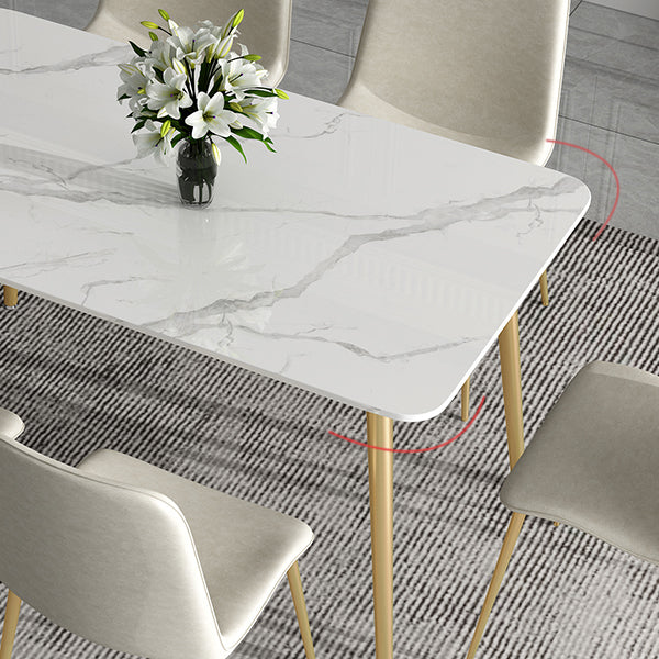 Traditional Luxury Dining Table White Sintered Stone Table with Gold Frame Clearhalo 'Dining Tables & Seating' 'Dining Tables' 'dining_table' 'furn' 'furn_dining_table' 'Furniture' 'furniture_dining_table' 'Kitchen & Dining Furniture' 'kitchen' 'kitchen_dining_table' 5019065
