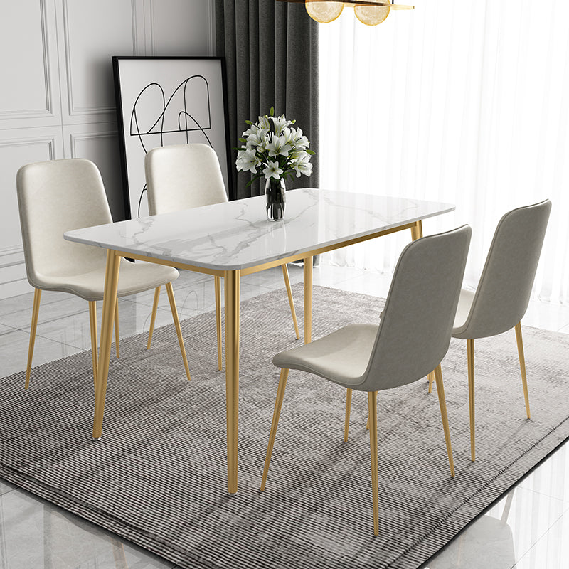Traditional Luxury Dining Table White Sintered Stone Table with Gold Frame Clearhalo 'Dining Tables & Seating' 'Dining Tables' 'dining_table' 'furn' 'furn_dining_table' 'Furniture' 'furniture_dining_table' 'Kitchen & Dining Furniture' 'kitchen' 'kitchen_dining_table' 5019067
