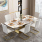Sintered Stone Top Table for Restaurant Luxury Rectangle Table with Gold Metal Pedestal 55.1"L x 31.5"W x 29.5"H Without Chairs Clearhalo 'Dining Tables & Seating' 'Dining Tables' 'dining_table' 'furn' 'furn_dining_table' 'Furniture' 'furniture_dining_table' 'Kitchen & Dining Furniture' 'kitchen' 'kitchen_dining_table' 5019073