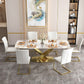 Sintered Stone Top Table for Restaurant Luxury Rectangle Table with Gold Metal Pedestal 70.9"L x 35.4"W x 29.5"H Without Chairs Clearhalo 'Dining Tables & Seating' 'Dining Tables' 'dining_table' 'furn' 'furn_dining_table' 'Furniture' 'furniture_dining_table' 'Kitchen & Dining Furniture' 'kitchen' 'kitchen_dining_table' 5019075