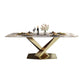 Sintered Stone Top Table for Restaurant Luxury Rectangle Table with Gold Metal Pedestal Clearhalo 'Dining Tables & Seating' 'Dining Tables' 'dining_table' 'furn' 'furn_dining_table' 'Furniture' 'furniture_dining_table' 'Kitchen & Dining Furniture' 'kitchen' 'kitchen_dining_table' 5019077
