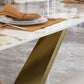 Sintered Stone Top Table for Restaurant Luxury Rectangle Table with Gold Metal Pedestal Clearhalo 'Dining Tables & Seating' 'Dining Tables' 'dining_table' 'furn' 'furn_dining_table' 'Furniture' 'furniture_dining_table' 'Kitchen & Dining Furniture' 'kitchen' 'kitchen_dining_table' 5019080