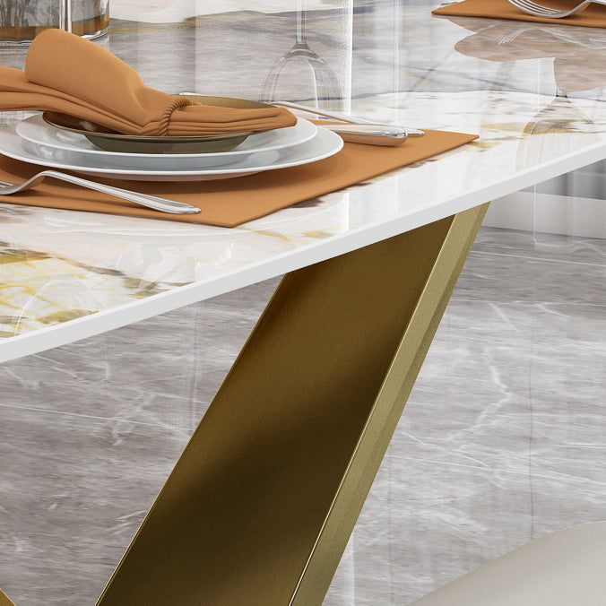 Sintered Stone Top Table for Restaurant Luxury Rectangle Table with Gold Metal Pedestal Clearhalo 'Dining Tables & Seating' 'Dining Tables' 'dining_table' 'furn' 'furn_dining_table' 'Furniture' 'furniture_dining_table' 'Kitchen & Dining Furniture' 'kitchen' 'kitchen_dining_table' 5019080