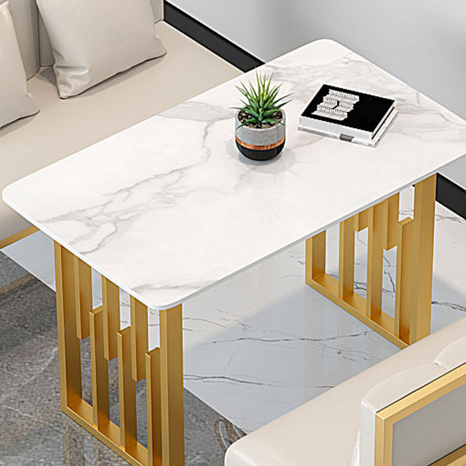 Traditional Luxury Dining Table Sintered Stone Top Dining Table with Gold Frame Clearhalo 'Dining Tables & Seating' 'Dining Tables' 'dining_table' 'furn' 'furn_dining_table' 'Furniture' 'furniture_dining_table' 'Kitchen & Dining Furniture' 'kitchen' 'kitchen_dining_table' 5019090
