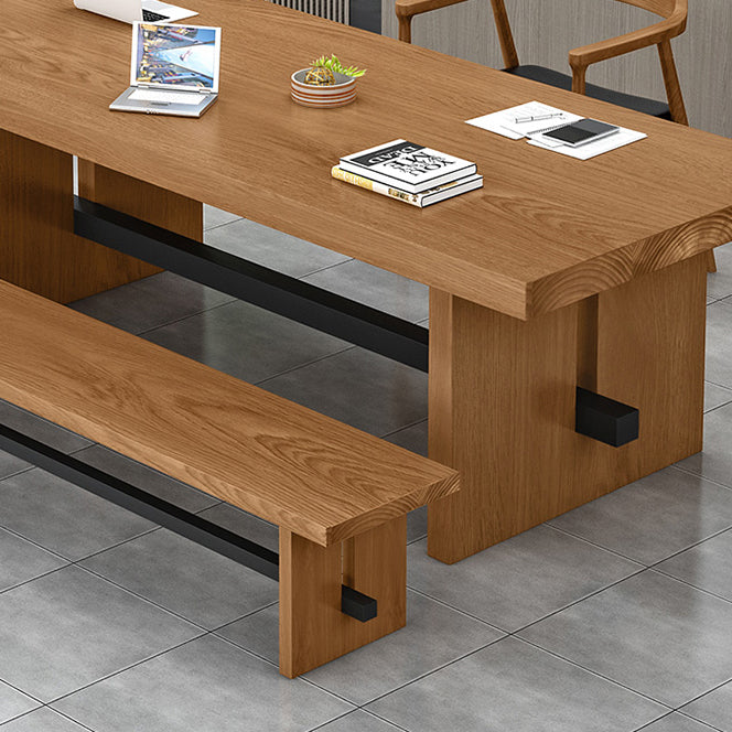 Modern Pine Wood Table in Brown for Restaurant Rectangle Table with Trestle Base Clearhalo 'Dining Tables & Seating' 'Dining Tables' 'dining_table' 'furn' 'furn_dining_table' 'Furniture' 'furniture_dining_table' 'Kitchen & Dining Furniture' 'kitchen' 'kitchen_dining_table' 5019161