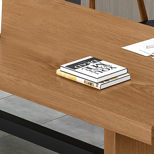 Modern Pine Wood Table in Brown for Restaurant Rectangle Table with Trestle Base Clearhalo 'Dining Tables & Seating' 'Dining Tables' 'dining_table' 'furn' 'furn_dining_table' 'Furniture' 'furniture_dining_table' 'Kitchen & Dining Furniture' 'kitchen' 'kitchen_dining_table' 5019162