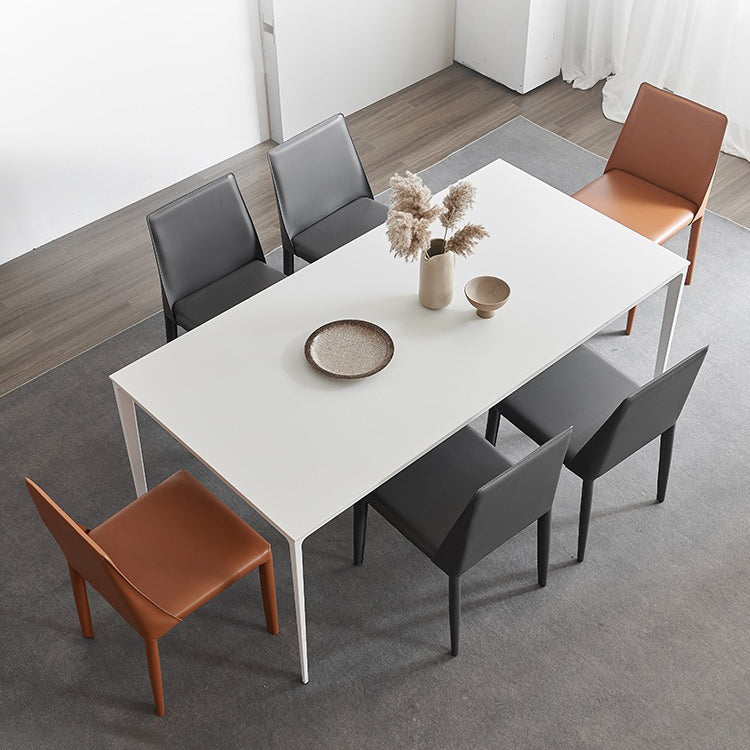 Stone Top Dining Table Rectangle Contemporary Dining Table with 4 Legs White 63"L x 31.5"W x 29.5"H Without Chairs Clearhalo 'Dining Tables & Seating' 'Dining Tables' 'dining_table' 'furn' 'furn_dining_table' 'Furniture' 'furniture_dining_table' 'Kitchen & Dining Furniture' 'kitchen' 'kitchen_dining_table' 5019177