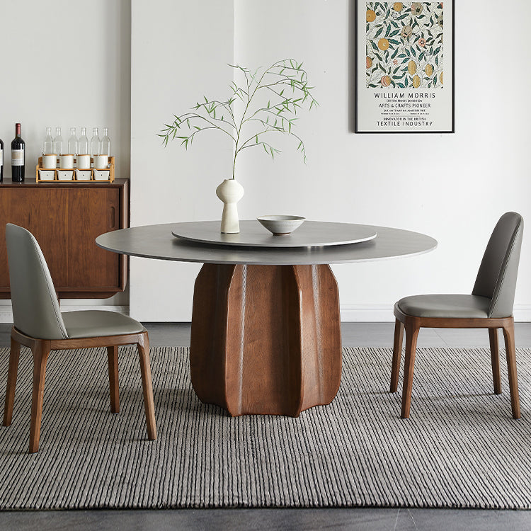Modern Dining Table Round Sintered Stone Table for Restaurant Gray 51.2"L x 51.2"W x 29.5"H Lazy Susan Clearhalo 'Dining Tables & Seating' 'Dining Tables' 'dining_table' 'furn' 'furn_dining_table' 'Furniture' 'furniture_dining_table' 'Kitchen & Dining Furniture' 'kitchen' 'kitchen_dining_table' 5019194