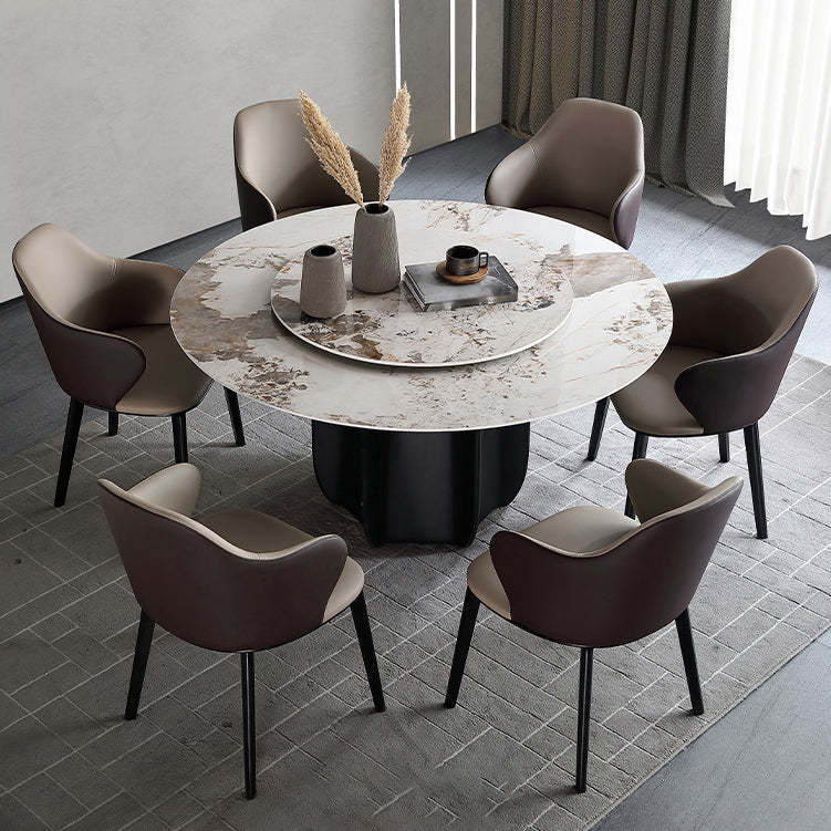 Modern Dining Table Round Sintered Stone Table for Restaurant Pandora Gold Lazy Susan Clearhalo 'Dining Tables & Seating' 'Dining Tables' 'dining_table' 'furn' 'furn_dining_table' 'Furniture' 'furniture_dining_table' 'Kitchen & Dining Furniture' 'kitchen' 'kitchen_dining_table' 5019196