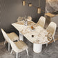 Traditional Luxury Dining Table Stone and Metal White Base Double Pedestal Table Pandora Gold 55.1"L x 31.5"W x 29.5"H Without Chairs Clearhalo 'Dining Tables & Seating' 'Dining Tables' 'dining_table' 'furn' 'furn_dining_table' 'Furniture' 'furniture_dining_table' 'Kitchen & Dining Furniture' 'kitchen' 'kitchen_dining_table' 5019210