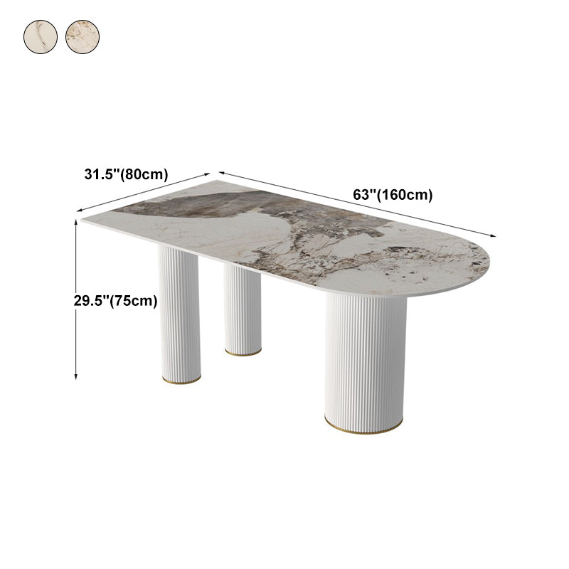 Traditional Luxury Dining Table Stone and Metal White Base Double Pedestal Table Clearhalo 'Dining Tables & Seating' 'Dining Tables' 'dining_table' 'furn' 'furn_dining_table' 'Furniture' 'furniture_dining_table' 'Kitchen & Dining Furniture' 'kitchen' 'kitchen_dining_table' 5019221