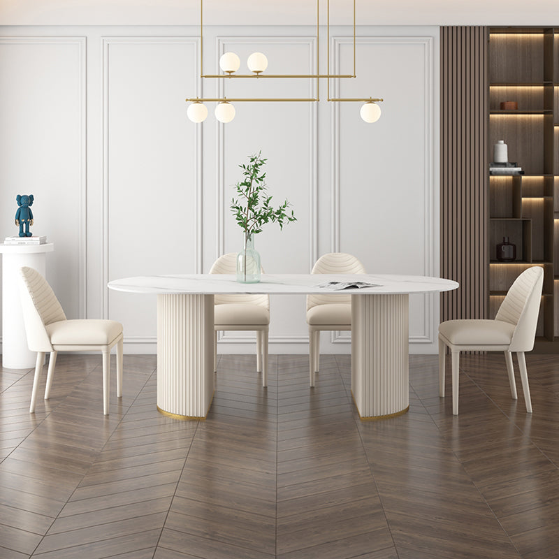 Modern Sintered Stone Dining Table Oval Dinner Room Kitchen Table White 55.1"L x 31.5"W x 29.5"H Without Chairs Clearhalo 'Dining Tables & Seating' 'Dining Tables' 'dining_table' 'furn' 'furn_dining_table' 'Furniture' 'furniture_dining_table' 'Kitchen & Dining Furniture' 'kitchen' 'kitchen_dining_table' 5019224
