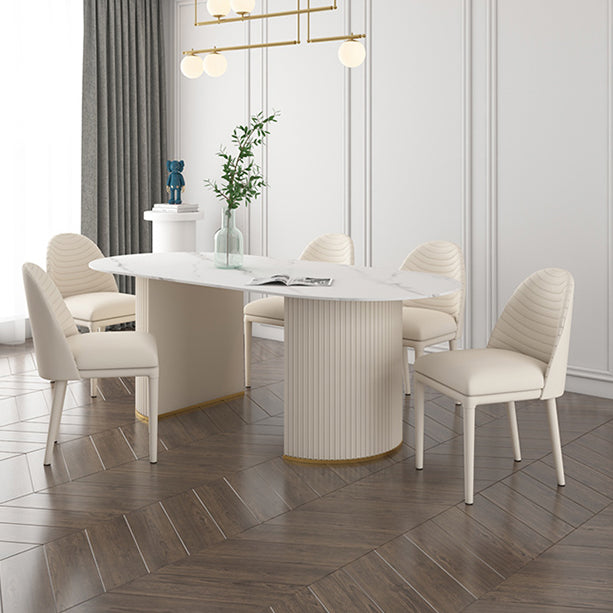 Modern Sintered Stone Dining Table Oval Dinner Room Kitchen Table White 63"L x 31.5"W x 29.5"H Without Chairs Clearhalo 'Dining Tables & Seating' 'Dining Tables' 'dining_table' 'furn' 'furn_dining_table' 'Furniture' 'furniture_dining_table' 'Kitchen & Dining Furniture' 'kitchen' 'kitchen_dining_table' 5019226