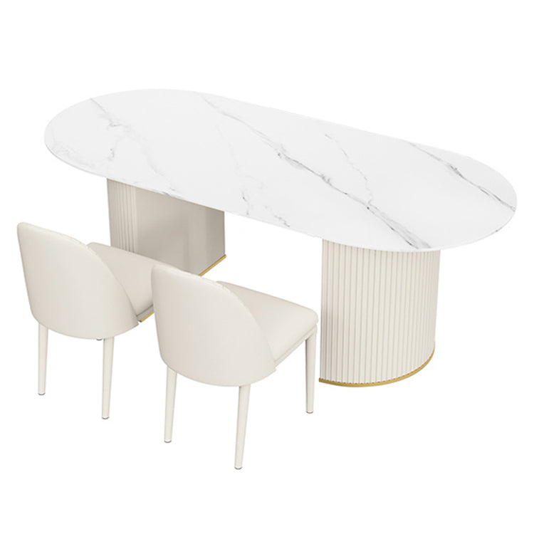 Modern Sintered Stone Dining Table Oval Dinner Room Kitchen Table White 78.7"L x 31.5"W x 29.5"H Without Chairs Clearhalo 'Dining Tables & Seating' 'Dining Tables' 'dining_table' 'furn' 'furn_dining_table' 'Furniture' 'furniture_dining_table' 'Kitchen & Dining Furniture' 'kitchen' 'kitchen_dining_table' 5019227