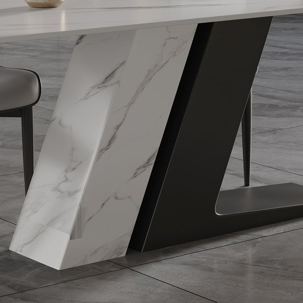 Sintered Stone Top Luxury White Table Rectangle Dining Table with Double Pedestal Clearhalo 'Dining Tables & Seating' 'Dining Tables' 'dining_table' 'furn' 'furn_dining_table' 'Furniture' 'furniture_dining_table' 'Kitchen & Dining Furniture' 'kitchen' 'kitchen_dining_table' 5019241