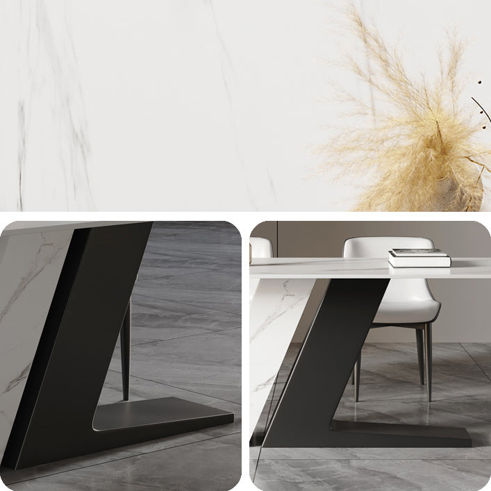 Sintered Stone Top Luxury White Table Rectangle Dining Table with Double Pedestal Clearhalo 'Dining Tables & Seating' 'Dining Tables' 'dining_table' 'furn' 'furn_dining_table' 'Furniture' 'furniture_dining_table' 'Kitchen & Dining Furniture' 'kitchen' 'kitchen_dining_table' 5019242