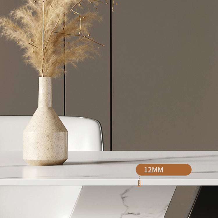 Sintered Stone Top Luxury White Table Rectangle Dining Table with Double Pedestal Clearhalo 'Dining Tables & Seating' 'Dining Tables' 'dining_table' 'furn' 'furn_dining_table' 'Furniture' 'furniture_dining_table' 'Kitchen & Dining Furniture' 'kitchen' 'kitchen_dining_table' 5019243
