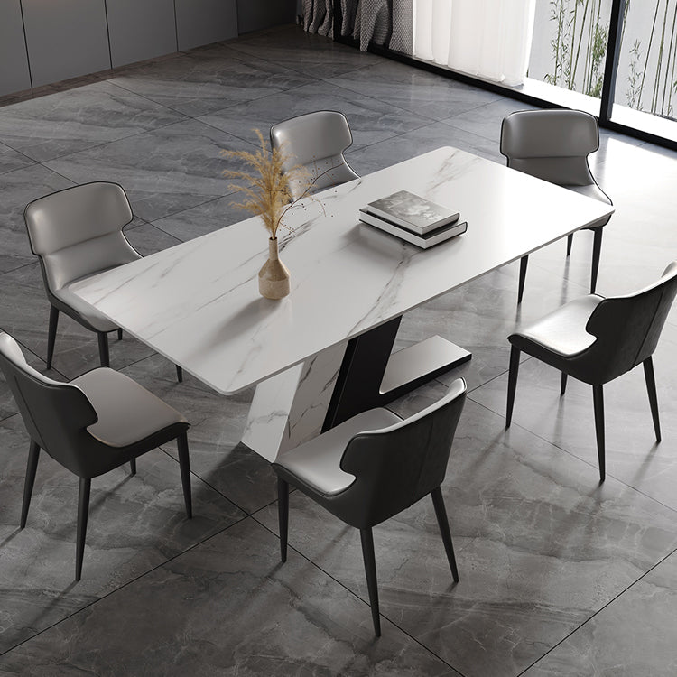 Sintered Stone Top Luxury White Table Rectangle Dining Table with Double Pedestal Clearhalo 'Dining Tables & Seating' 'Dining Tables' 'dining_table' 'furn' 'furn_dining_table' 'Furniture' 'furniture_dining_table' 'Kitchen & Dining Furniture' 'kitchen' 'kitchen_dining_table' 5019245