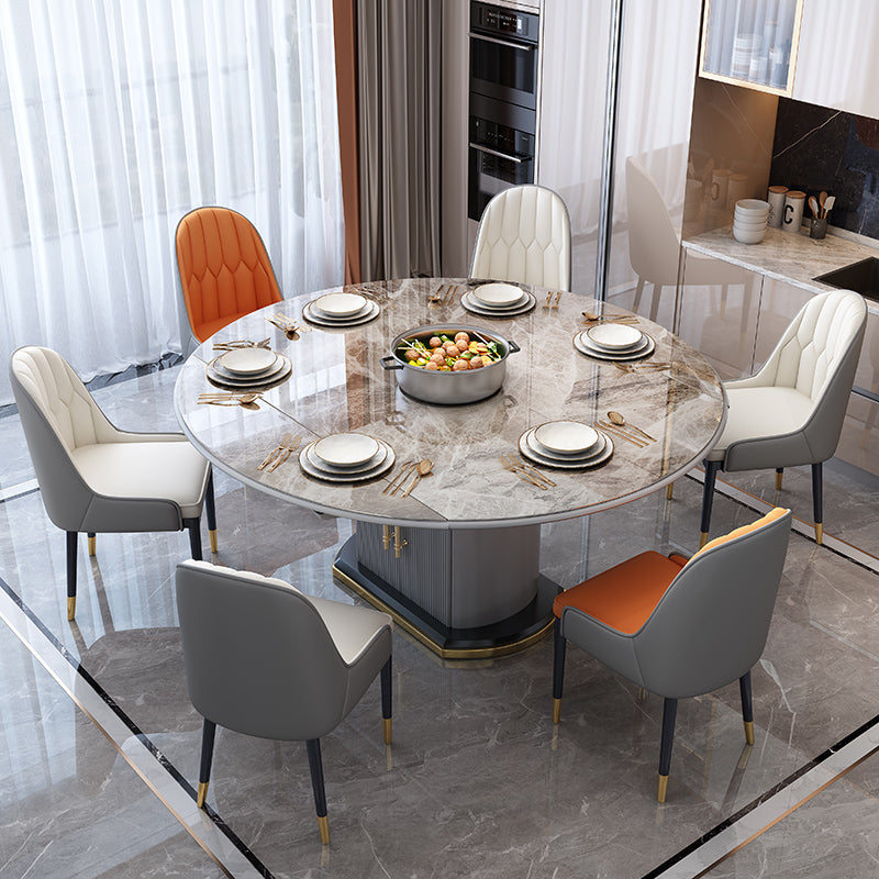 Round Stone Dining Table Traditional Luxury Drop Leaf Trestle Dining Table Gray 47.2"L x 47.2"W x 29.9"H Without Chairs Clearhalo 'Dining Tables & Seating' 'Dining Tables' 'dining_table' 'furn' 'furn_dining_table' 'Furniture' 'furniture_dining_table' 'Kitchen & Dining Furniture' 'kitchen' 'kitchen_dining_table' 5019251