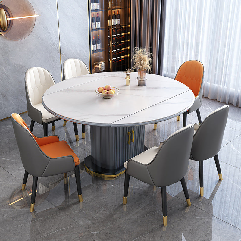 Round Stone Dining Table Traditional Luxury Drop Leaf Trestle Dining Table White 47.2"L x 47.2"W x 29.9"H Without Chairs Clearhalo 'Dining Tables & Seating' 'Dining Tables' 'dining_table' 'furn' 'furn_dining_table' 'Furniture' 'furniture_dining_table' 'Kitchen & Dining Furniture' 'kitchen' 'kitchen_dining_table' 5019252