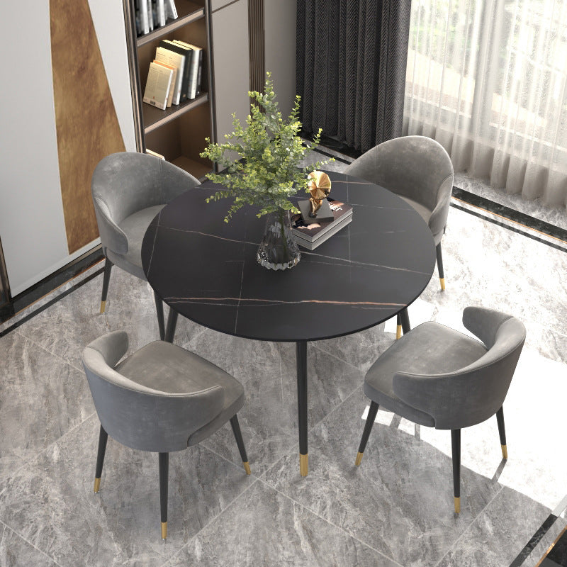 Sintered Stone Matte Finish Restaurant Table 4 Legs Glam Style Dining Table Black Gold 39.4"L x 39.4"W x 29.5"H Without Chairs Clearhalo 'Dining Tables & Seating' 'Dining Tables' 'dining_table' 'furn' 'furn_dining_table' 'Furniture' 'furniture_dining_table' 'Kitchen & Dining Furniture' 'kitchen' 'kitchen_dining_table' 5019264