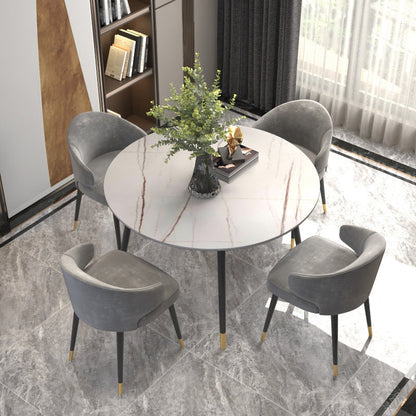 Sintered Stone Matte Finish Restaurant Table 4 Legs Glam Style Dining Table White Gold Without Chairs Clearhalo 'Dining Tables & Seating' 'Dining Tables' 'dining_table' 'furn' 'furn_dining_table' 'Furniture' 'furniture_dining_table' 'Kitchen & Dining Furniture' 'kitchen' 'kitchen_dining_table' 5019265