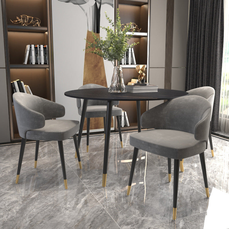 Sintered Stone Matte Finish Restaurant Table 4 Legs Glam Style Dining Table Black Gold 47.2"L x 47.2"W x 29.5"H Without Chairs Clearhalo 'Dining Tables & Seating' 'Dining Tables' 'dining_table' 'furn' 'furn_dining_table' 'Furniture' 'furniture_dining_table' 'Kitchen & Dining Furniture' 'kitchen' 'kitchen_dining_table' 5019267