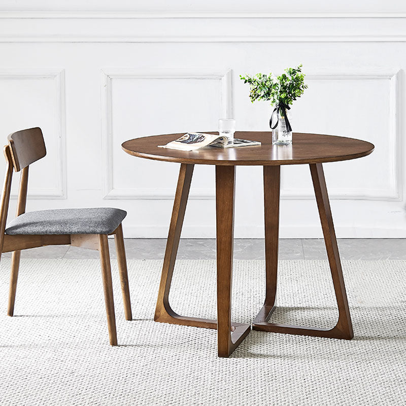 Simple Walnut Ash Dining Table Double Solid Wood Pedestal Home Table 39.4"L x 39.4"W x 29.5"H Without Chairs Clearhalo 'Dining Tables & Seating' 'Dining Tables' 'dining_table' 'furn' 'furn_dining_table' 'Furniture' 'furniture_dining_table' 'Kitchen & Dining Furniture' 'kitchen' 'kitchen_dining_table' 5019326
