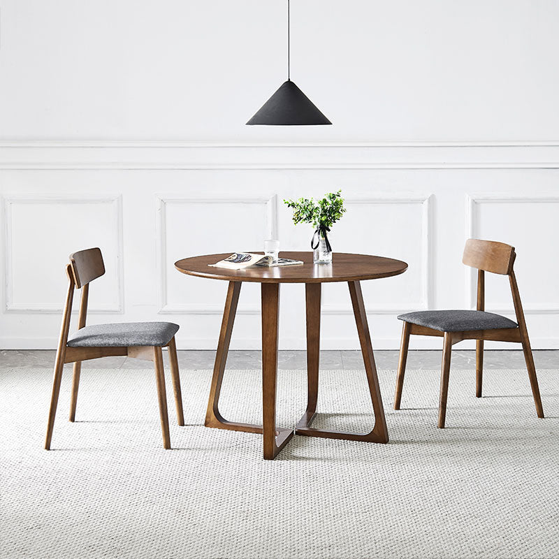 Simple Walnut Ash Dining Table Double Solid Wood Pedestal Home Table 43.3"L x 43.3"W x 29.5"H Without Chairs Clearhalo 'Dining Tables & Seating' 'Dining Tables' 'dining_table' 'furn' 'furn_dining_table' 'Furniture' 'furniture_dining_table' 'Kitchen & Dining Furniture' 'kitchen' 'kitchen_dining_table' 5019327