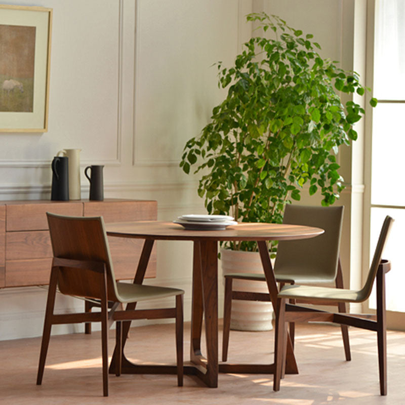 Simple Walnut Ash Dining Table Double Solid Wood Pedestal Home Table 27.6"L x 27.6"W x 23.6"H Without Chairs Clearhalo 'Dining Tables & Seating' 'Dining Tables' 'dining_table' 'furn' 'furn_dining_table' 'Furniture' 'furniture_dining_table' 'Kitchen & Dining Furniture' 'kitchen' 'kitchen_dining_table' 5019328