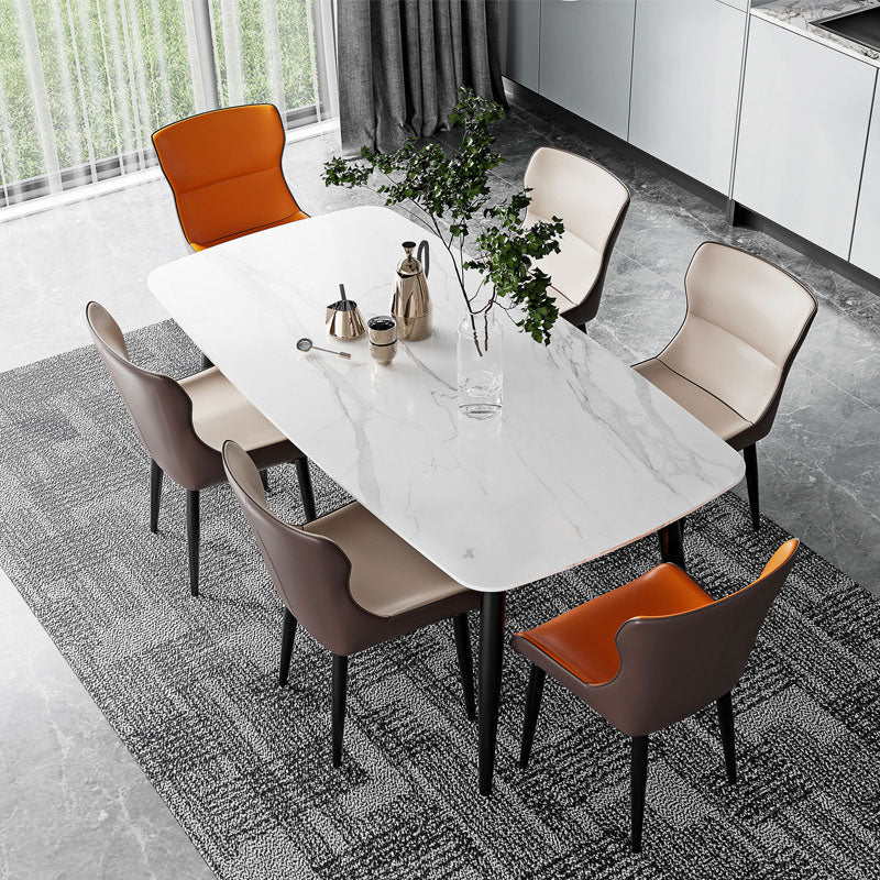 Stone Top Dining Table Traditional Luxury Table with 4 Legs in Black White 55.1"L x 31.5"W x 29.5"H Without Chairs Clearhalo 'Dining Tables & Seating' 'Dining Tables' 'dining_table' 'furn' 'furn_dining_table' 'Furniture' 'furniture_dining_table' 'Kitchen & Dining Furniture' 'kitchen' 'kitchen_dining_table' 5019348