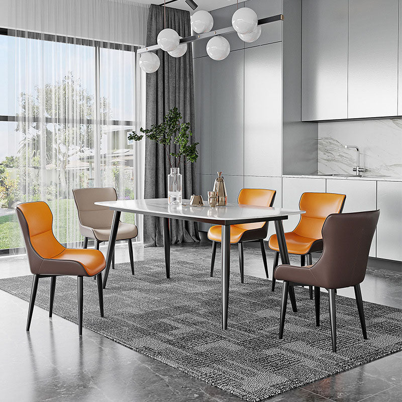 Stone Top Dining Table Traditional Luxury Table with 4 Legs in Black White 63"L x 35.4"W x 29.5"H Without Chairs Clearhalo 'Dining Tables & Seating' 'Dining Tables' 'dining_table' 'furn' 'furn_dining_table' 'Furniture' 'furniture_dining_table' 'Kitchen & Dining Furniture' 'kitchen' 'kitchen_dining_table' 5019349