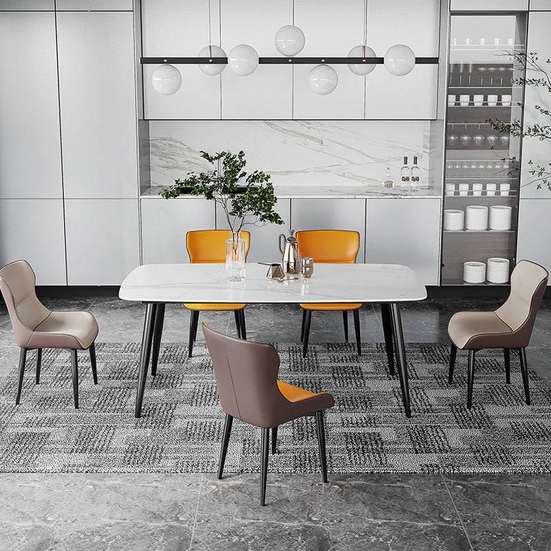 Stone Top Dining Table Traditional Luxury Table with 4 Legs in Black White 70.9"L x 35.4"W x 29.5"H Without Chairs Clearhalo 'Dining Tables & Seating' 'Dining Tables' 'dining_table' 'furn' 'furn_dining_table' 'Furniture' 'furniture_dining_table' 'Kitchen & Dining Furniture' 'kitchen' 'kitchen_dining_table' 5019350