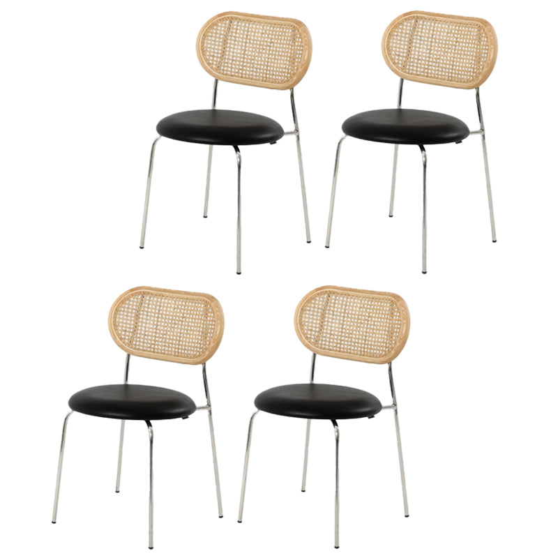Faux Leather Side Chair Modern Style Cane Back Dining Chair for Indoor Black-Brown 4 Piece Set Clearhalo 'Dining Chairs' 'Dining Tables & Seating' 'dining_chair' 'furn' 'furn_dining_chair' 'Furniture' 'furniture_dining_chair' 'Kitchen & Dining Furniture' 5019468