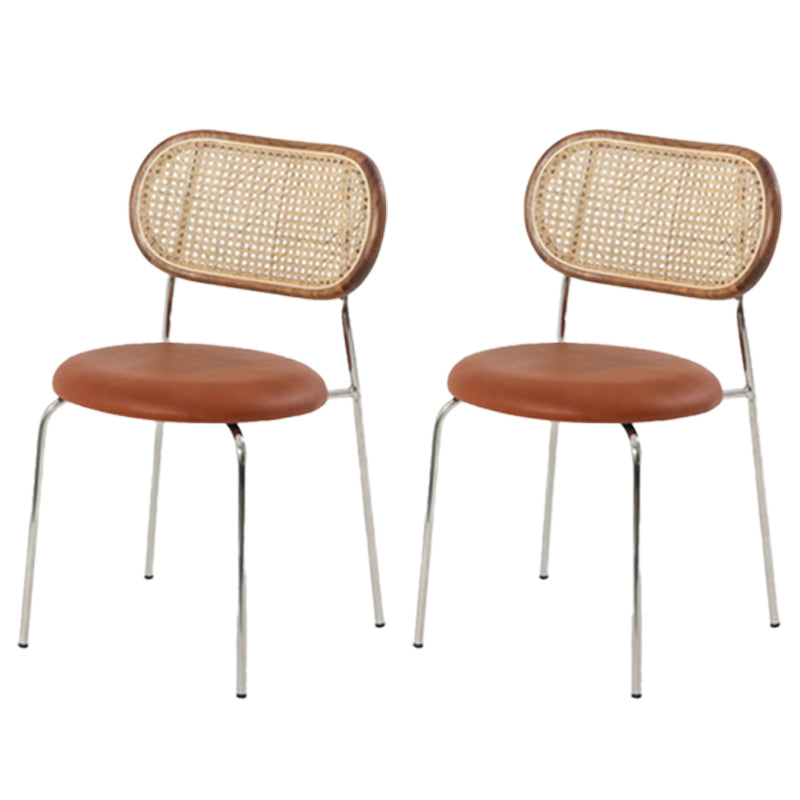 Faux Leather Side Chair Modern Style Cane Back Dining Chair for Indoor Brown 2 Piece Set Clearhalo 'Dining Chairs' 'Dining Tables & Seating' 'dining_chair' 'furn' 'furn_dining_chair' 'Furniture' 'furniture_dining_chair' 'Kitchen & Dining Furniture' 5019470