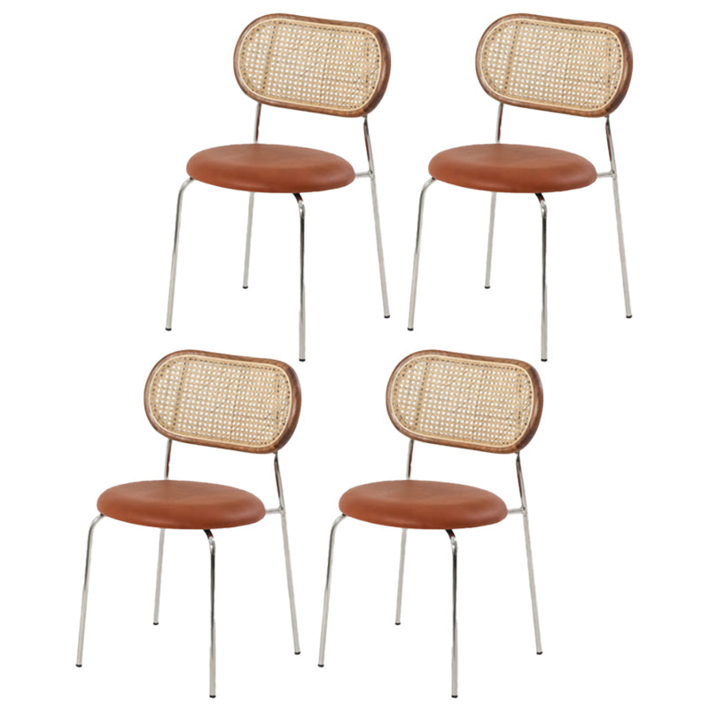 Faux Leather Side Chair Modern Style Cane Back Dining Chair for Indoor Brown 4 Piece Set Clearhalo 'Dining Chairs' 'Dining Tables & Seating' 'dining_chair' 'furn' 'furn_dining_chair' 'Furniture' 'furniture_dining_chair' 'Kitchen & Dining Furniture' 5019471