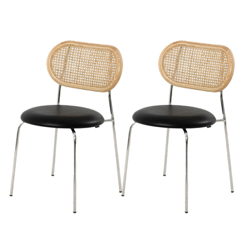 Faux Leather Side Chair Modern Style Cane Back Dining Chair for Indoor Black-Brown 2 Piece Set Clearhalo 'Dining Chairs' 'Dining Tables & Seating' 'dining_chair' 'furn' 'furn_dining_chair' 'Furniture' 'furniture_dining_chair' 'Kitchen & Dining Furniture' 5019481