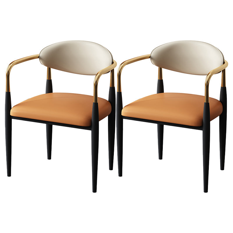 Modern Style Dining Chair Faux Leather Open Back Arm Chair for Home Orange 2 Piece Set Clearhalo 'Dining Chairs' 'Dining Tables & Seating' 'dining_chair' 'furn' 'furn_dining_chair' 'Furniture' 'furniture_dining_chair' 'Kitchen & Dining Furniture' 5019488