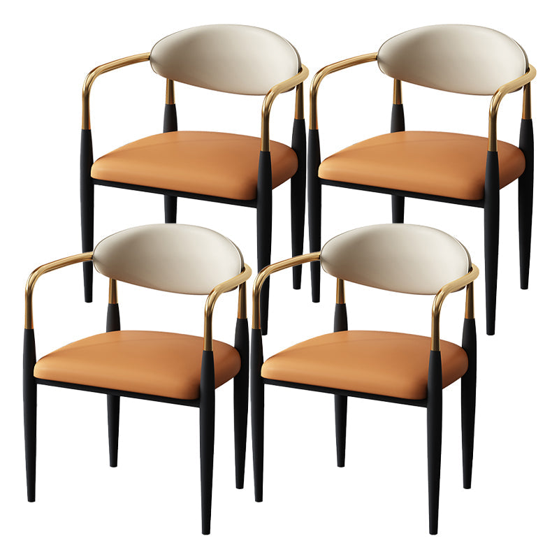 Modern Style Dining Chair Faux Leather Open Back Arm Chair for Home Orange 4 Piece Set Clearhalo 'Dining Chairs' 'Dining Tables & Seating' 'dining_chair' 'furn' 'furn_dining_chair' 'Furniture' 'furniture_dining_chair' 'Kitchen & Dining Furniture' 5019490