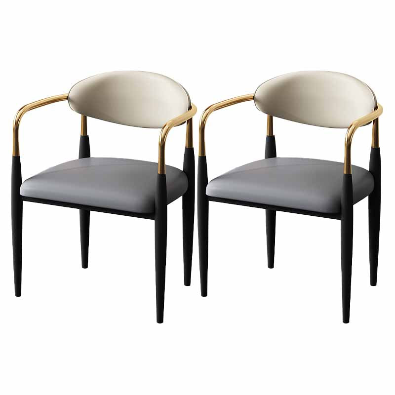 Modern Style Dining Chair Faux Leather Open Back Arm Chair for Home Grey 2 Piece Set Clearhalo 'Dining Chairs' 'Dining Tables & Seating' 'dining_chair' 'furn' 'furn_dining_chair' 'Furniture' 'furniture_dining_chair' 'Kitchen & Dining Furniture' 5019493